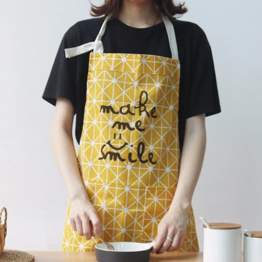 Durable Cotton Kitchen Apron Printed Unisex Cooking Aprons Barbecue Restaurant Pocket Halterneck Sleeveless Apron