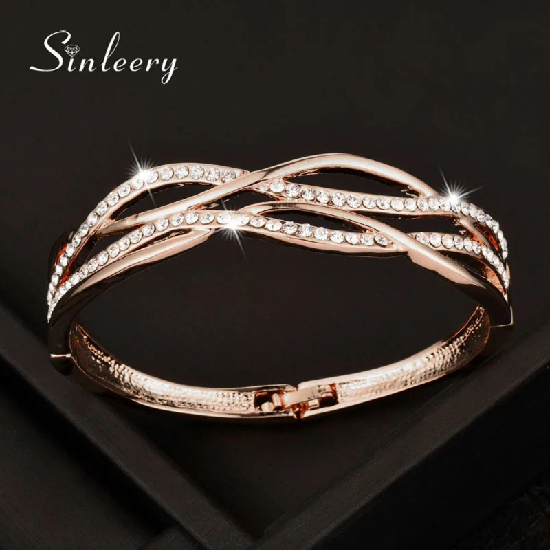 SL314 SINLEERY, роскошный дизайн, белый кубический циркон, полые женские браслеты, манжета, розовое золото, цвет, ювелирные изделия, подарок на день матери, Sl314 SSI - Окраска металла: SL314