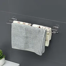 Self-Adhesive Towel Bar Holder Stainless Steel Wall-Mounted Towel Stick Shelf Rack Stand Bathroom Toilet Accessories