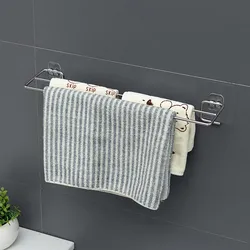 Self-Adhesive Towel Bar Holder Stainless Steel Wall-Mounted Towel Stick Shelf Rack Stand Bathroom Toilet Accessories