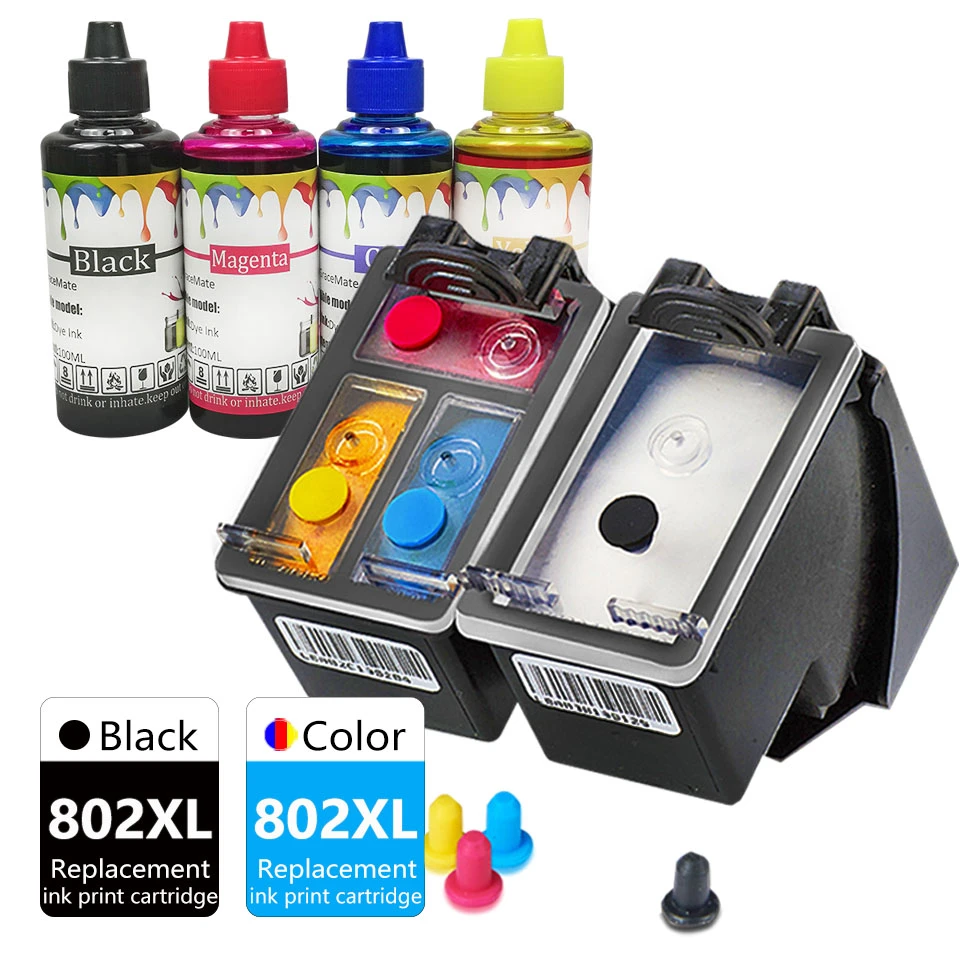 802xl Deskjet 1000 J110a 1010 1050 All In One J410a 1510 Printer Ink Cartridge Replacement For Hp Inkjet 802 Xl Ink Cartridges Aliexpress