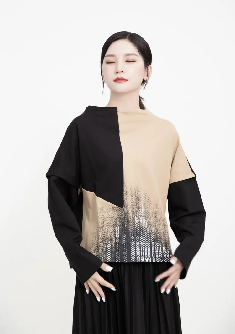 XITAO Patchwork Hit Color Letter Print Sweatshirt Women Clothes Fashion Loose Match All Stand Collar Autumn New XJ2406