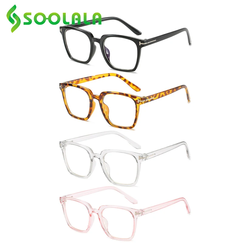 

SOOLALA 4 Pairs Square Blue Light Blocking Reading Glasses Women Magnifying Eyeglasses Frame Presbyopia Glasses Woman Wholesale