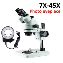 Тринокулярный 7-45X Профессиональный непрерывный зум промышленный стерео микроскоп с большой металлической подставкой Включает Стандартный окуляр