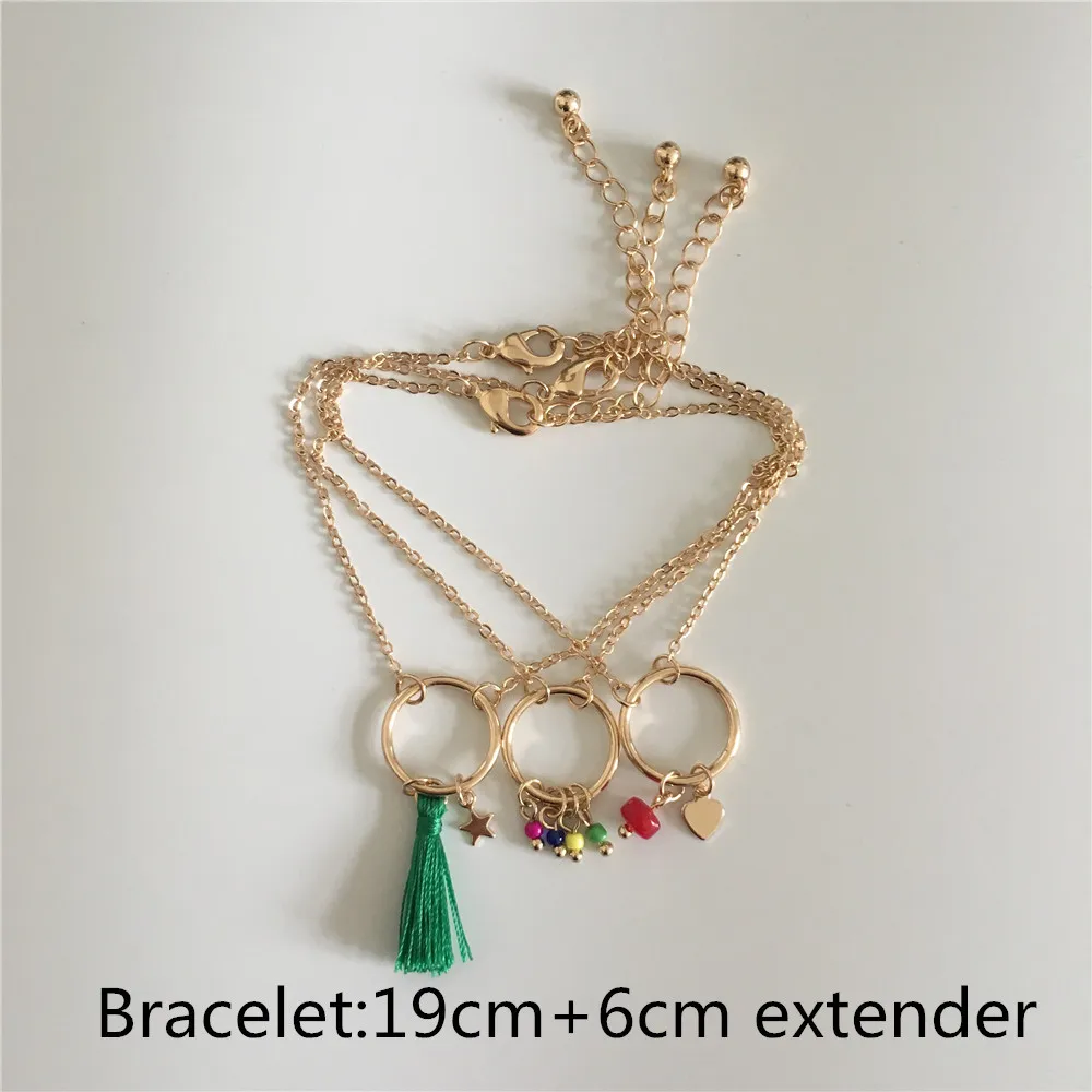 Trendy Gold Color Horn Cubic Bead Strand Natural Sea Shell Drop Layered Cord Chain Colorful Star Tassel Anklet Or Bracelet