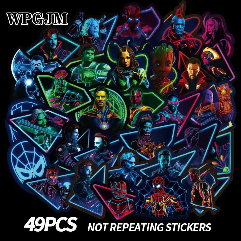 

49pcs Luminous Marvel Hero Sticker Cartoon Graffiti Sticker Suitcase Luggage Laptop Guitar Stickers Waterproof Stickers