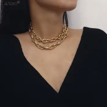 

Lacteo Punk Multi Layer Thick Chunky Chian Choker Necklace for Women Exaggerated Cross Chain Charm Necklace Female Jewelry Gifts