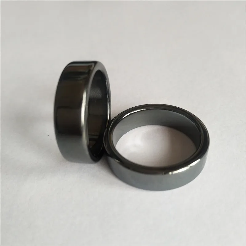Plano de hematita anillos para las mujeres de la joyería de los hombres 6mm no-magnético de alta calidad negro Piedra Natural nudillos de la mano 6-12 tamaño