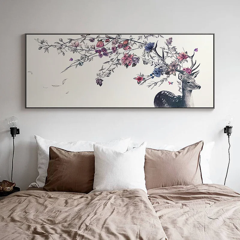 

Long Banner Nordic Sika Deer Poster Wall art Canvas Painting Wall Art Print for bedroom large size Wall Picture Home Decor