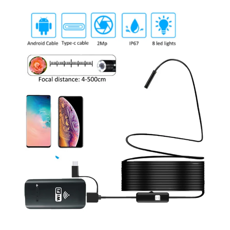 8mm WIFI Endoscope Camera 3 in 1 Borescope 2MP Pipe Inspection Cam Surveillance Flexible for Iphone Android Smartphone | Безопасность и