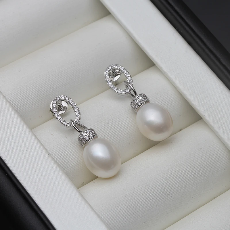 925 Sterling Silver Stud Earrings Women,Beautiful Natural Freshwater Water Drop Pearl Earrings Fine Earring Anniversary Gift