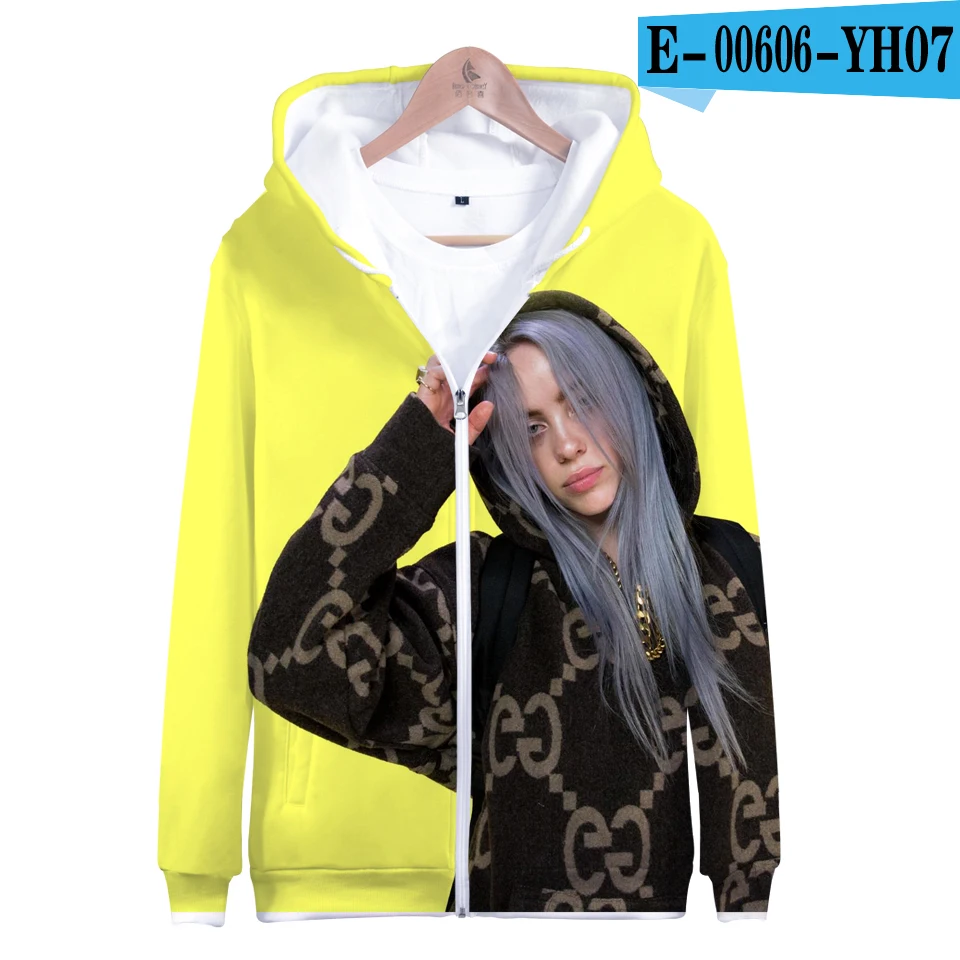 Billie Eilish za модная толстовка с капюшоном для женщин и девочек, детская толстовка, куртка с капюшоном, пальто на молнии, одежда - Цвет: 3d