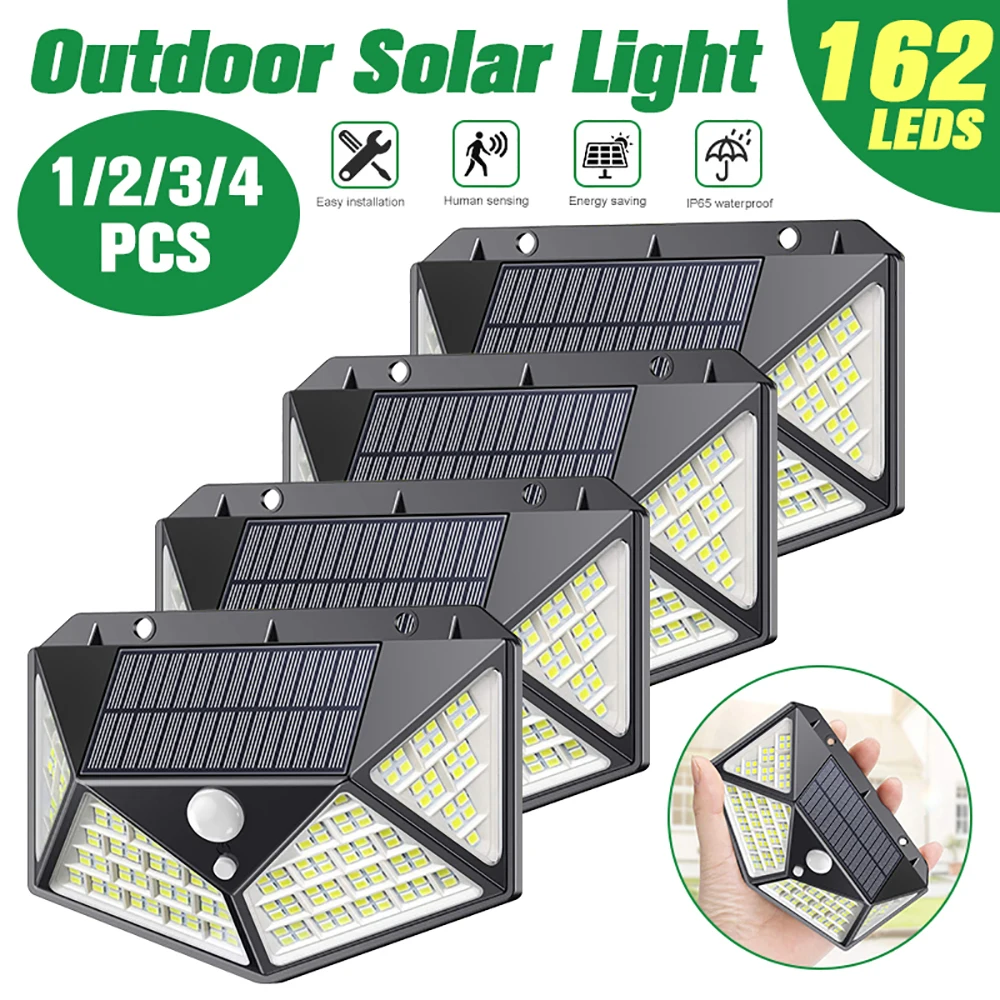 1/2/3/4 PCS 162 LED Solar Light Outdoor Solar Lamp Powered Sunlight IP65 Waterproof PIR Motion Sensor 3 Smart Modes Street Light