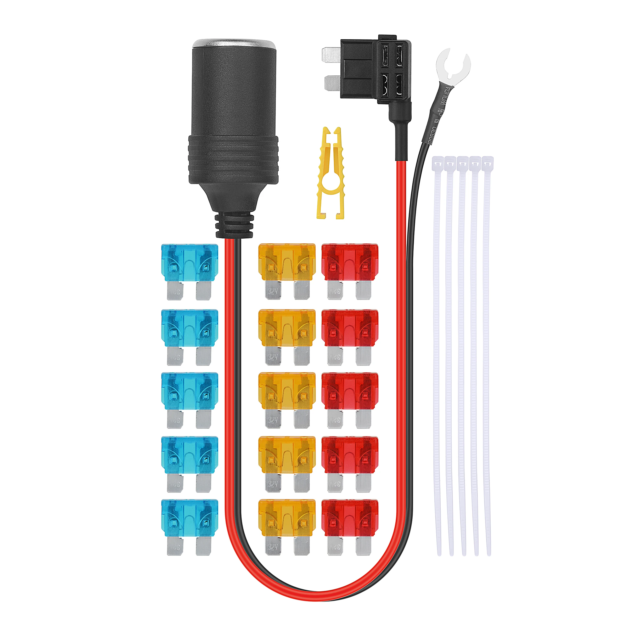 1set 30cm Car Cigarette Lighter 12V Socket Extension standard Fuse Tap Holder Lead with fuse 5A/10A/15A