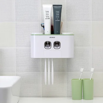 

Automatic Toothpaste Dispenser Toothbrush Holder Squeezer with Cup Wall Mount Toiletries Storage Rack Bathroom Accessories Set