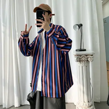 

Men's long-sleeved shirt 2020 spring and summer new handsome long-sleeved striped shirt youth personality trend men's clothing