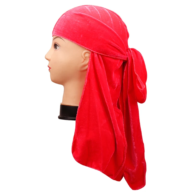 Velvet Hats For Women Do Doo Du Rag Long Tail Turban Headwrap Cap Biker Pirate Bandana Head Cover Outside Fashion Men Hats