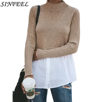 

Women Sweaters Shirt Fashion Autumn Winter Patchwork Pullover Long Sleeve Casual Sweater Knitted Tops Pull Hiver Femme Clothes