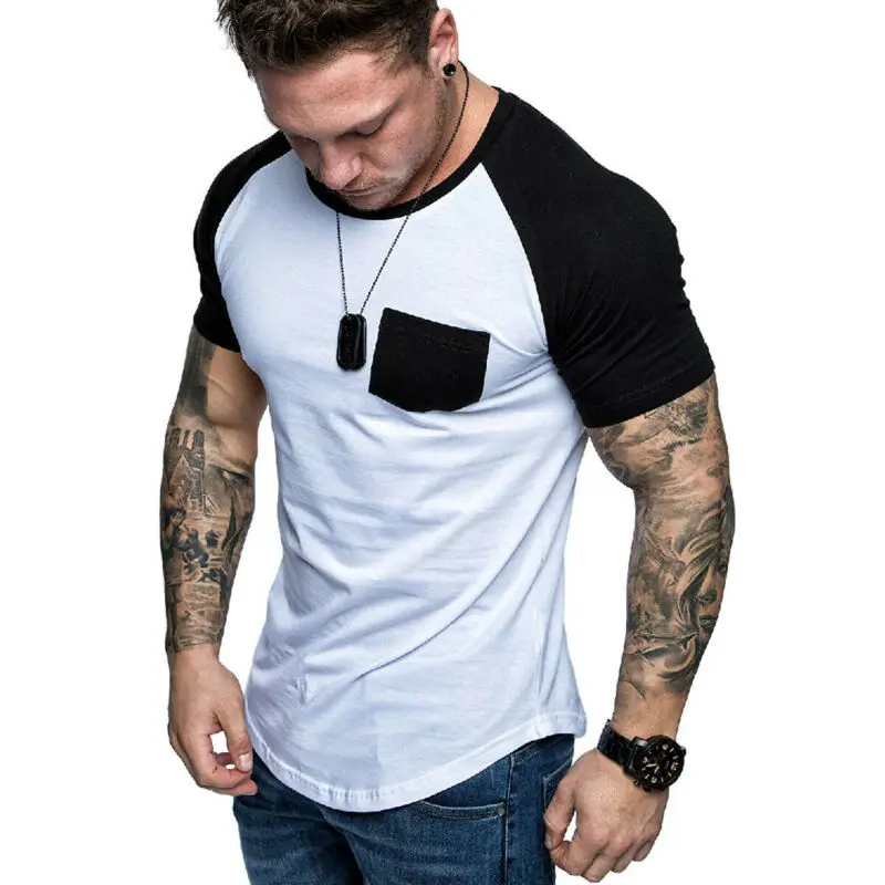

Summer fashion men's slim cotton shirt muscle casual fitness round neck T-shirt top