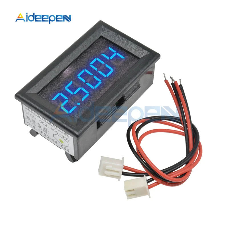 Blue DC 0-4.3000-33.000V 5 цифр 3 провода светодиодный цифровой вольтметр детектор напряжения тестер для панели автомобиля красный синий желтый зеленый - Цвет: Blue