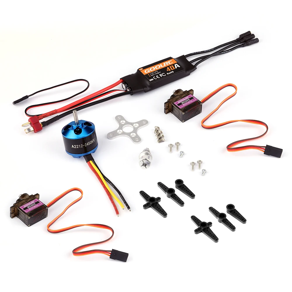 

GoolRC A2212 2450KV Brushless Motor w/Mount 40A ESC 2PCS MG90S Servo Set for RC Fixed Wing Airplane Multirotor Aircraft DIY