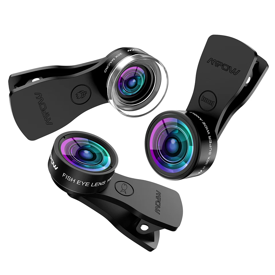 Original Mpow MFE4 Clip-On Phone Camera Lens Kits 180 Degree Fisheye Lens + 0.36X Wide Angle + 20X Macro Lens for Cellphones (8)