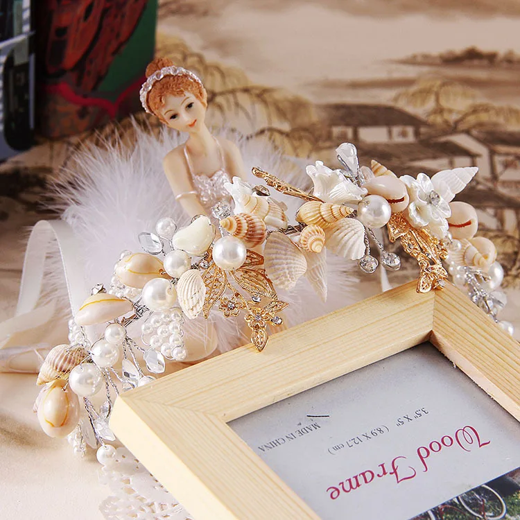 Handmade Pearl Conch Big Hoop Sea Snail Shell Crown Brides Headdress Beach Wedding Hair Accessories hair accessory hair headdress bridal headwear hair band crown