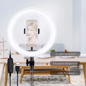 

docooler 26cm/10" LED Ring Light Photography Fill-in Lamp 3 Lighting Modes Adjustable Brightness USB Powered for YouTube Video