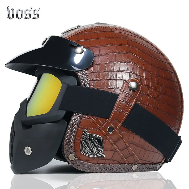 Мото rcycle шлем Ретро шлем capacete3/4 Открытый шлем pu кожа точка сертификации cascos para moto