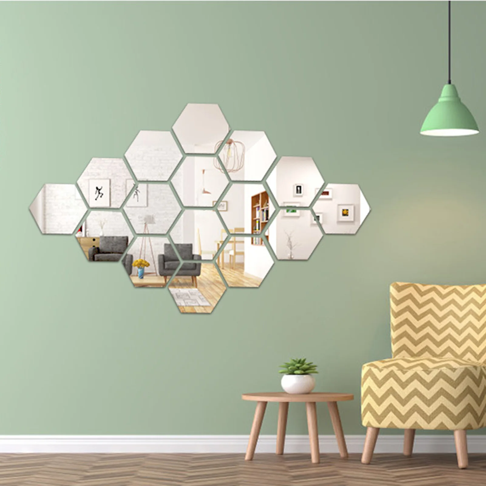 3D Wall Sticker Mirror Hexagon Acrylic Removable Home Art Decorate 