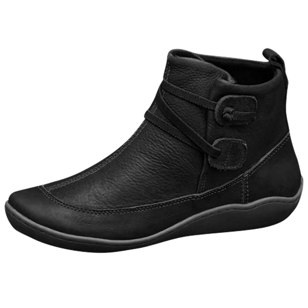 Women's Snow Boots Vintage Leather Boots Flat Waterproof Winter Round Toe ankle boots for women Versatile Platform boots women