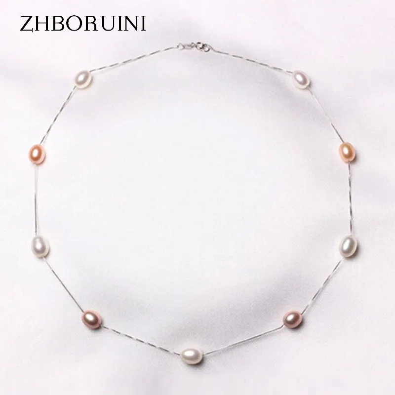 ZHBORUINI изящное жемчужное ожерелье, 925 пробы, Серебряное жемчужное ювелирное изделие, натуральный пресноводный жемчуг, подвеска чокер, ювелирное изделие для женщин, подарок