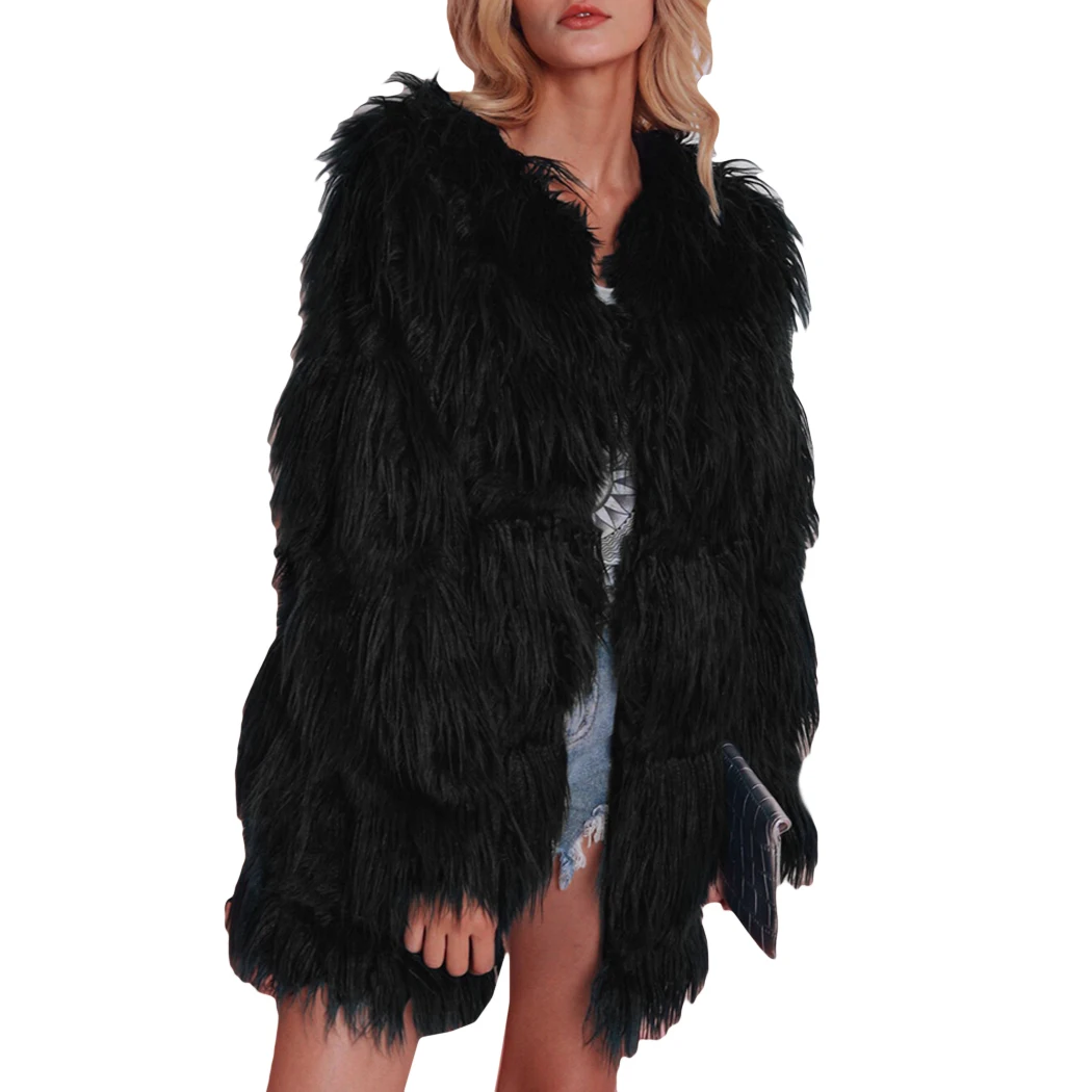 Хорошее модное зимнее пальто из искусственного меха, Женская куртка из искусственного меха, верхняя одежда размера плюс, женское пушистое теплое ворсистое пальто, плюшевое пальто - Цвет: Black