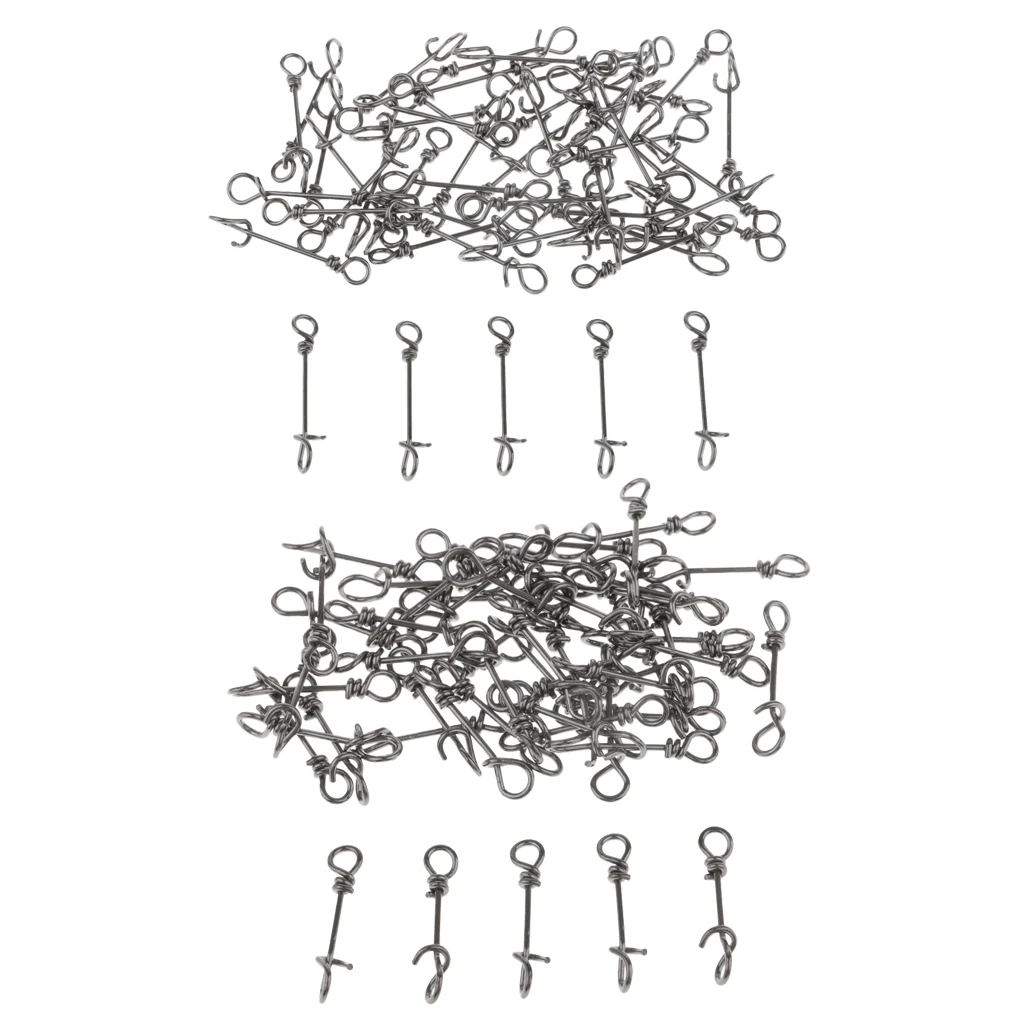 100pcs Quick Change Fishing Snaps Fishing Fastach Clip Terminal Tackle - Black