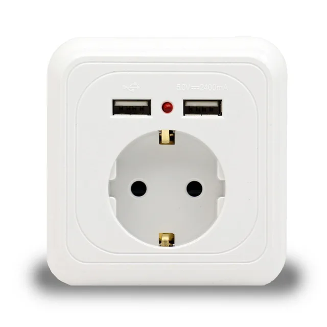 Socket-2 UNKAS Wall Power Socket Plug Grounded, 16A EUStandard Electrical Outlet With 2400mA Dual USB Charger Port for Mobile - Тип: Socket-2
