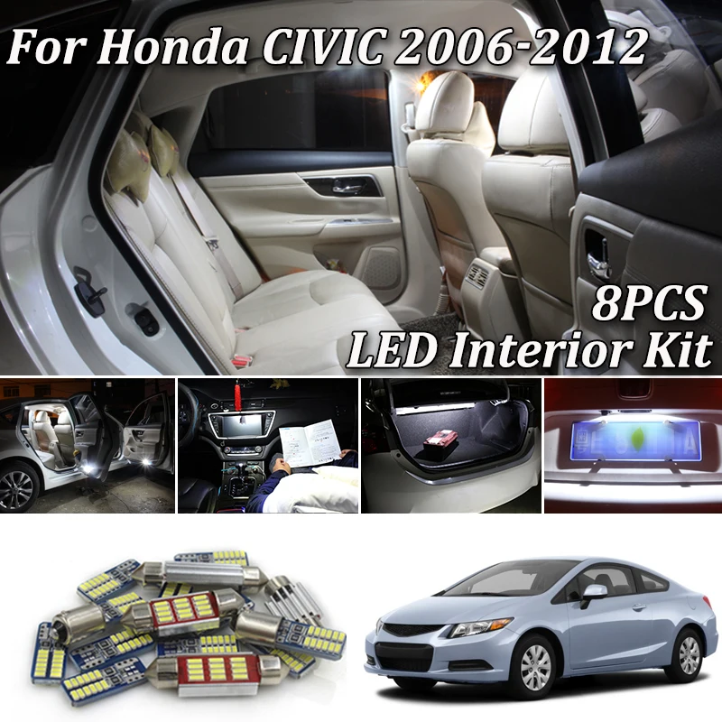 8 шт. белые светодиодные с CANBUS салона комплект ламп для Honda Civic 2006 2007 2008 2009 2010 20112012 светодиодный Внутреннее освещение