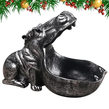 

Hippopotamus Shape Desktop Decor Resin Crafts Ornaments Remote Control Cell Phone Storage Container for Home Living Room (Grey)