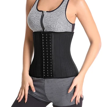

3 Hooks And Eyes Corset 25 Spiral Steel Boned 1PC Shinning Latex Waist Trainer Black Cream Waist Slimming Cincher Adjustable