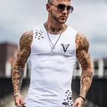 AliExpress, стиль, мужской спортивный жилет, Уличная Повседневная одежда для фитнеса с отверстиями, майка без рукавов, мускулистый мужской жилет