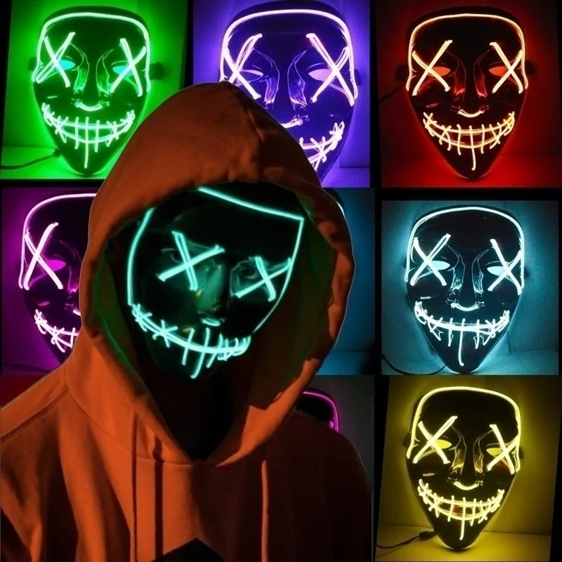 

feecolor 2019 Newest LED Light Halloween Party Terror Mask Flashy Luminous Ghost Mask Cool Movie EL Wire DJ Party Festival Decor