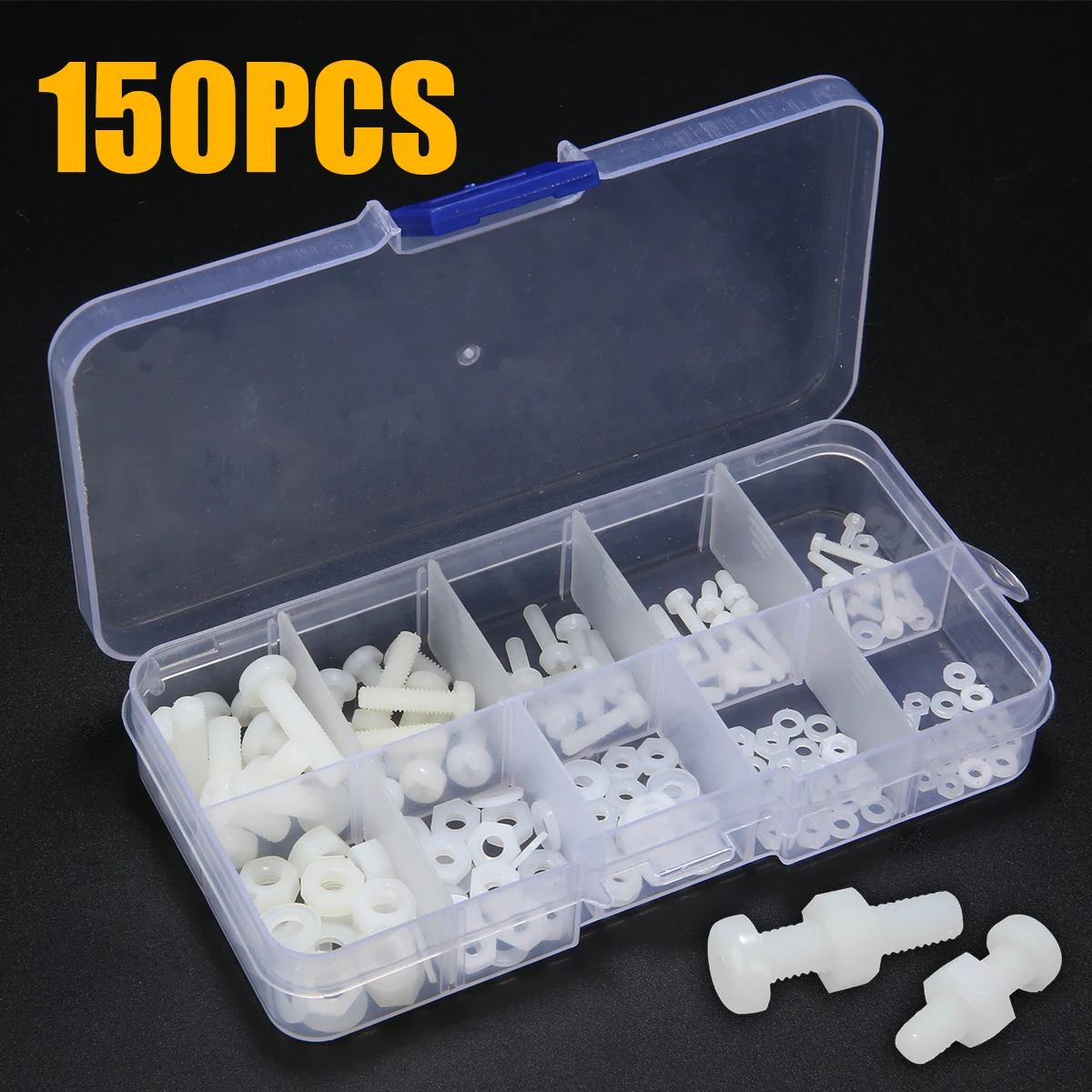 150pcs White Nylon Hex Screw M2 M2.5 M3 M4 M5 Bolt Nut Standoff Spacer Kit with Plastic Box Corrosion Resistant