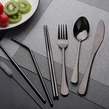 

8-Piece Portable Cutlery Set Reusable Stainless Steel Cutlery Set with Cutlery Bag Camping Cutlery Set