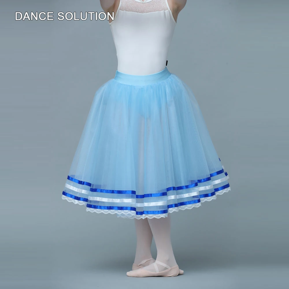 Falda de LICRA con cintura media para niñas, azul cielo para actuaciones de Ballet, con ribete cinta azul y blanca, 20514|Ballet| - AliExpress