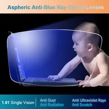 1.61 anti-azul ray única visão asférica lentes ópticas prescrição óculos lente de grau de visão para óculos quadro