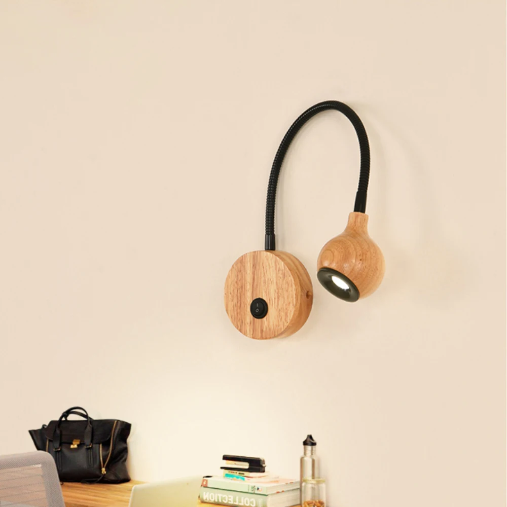 

Knob Switch Wall Lamps Modern Wood LED Bath Light AC90-260V Bedroom Bedside Reading Light Direction Adjustable Indoor Lighting