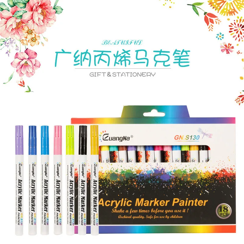 Guangna acrylic marker pen S130 water-based graffiti pen 18 color painting ceramic DIY album pen black card color pen sapphire green leather paint leather care restoration color change leather painting for clothes shoe car seat acrylic paint 30ml