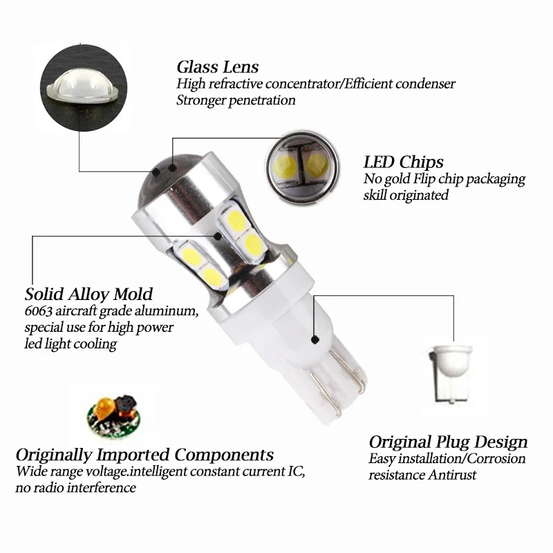 1 шт. T10 W5W светодиодный светильник 10SMD 3030 чипы Canbus безотказный авто светодиодный 194 168 Клин Замена заднего хода автомобильная лампа