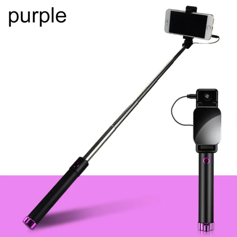 Hot Extendable Mini Selfie Stick Button Wired Silicone Handle Monopod For iPhone Samsung Huawei for Xiaomi Android Selfie stick - Цвет: Красный