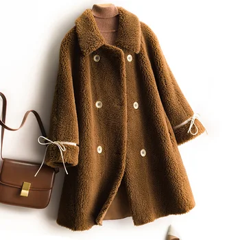 

BARESKIY cashmere sweater female new lapel knit coat long loose thick warm coat long sleeve solid color Korean women's coat