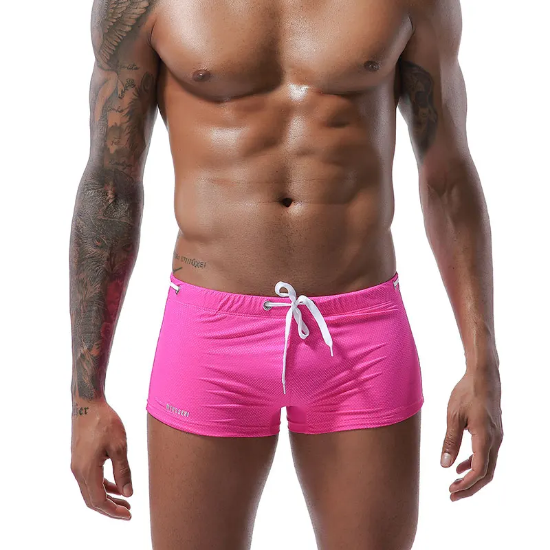 Для мужчин, трусы-боксеры с изображением купальники Для мужчин с низкой посадкой, плавательные трусы-боксеры пляжные шорты для серфинга пляжные помех шорты для серфинга пляжная одежда Мужской купальный костюм - Цвет: Розовый